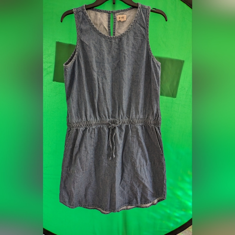 Pact Chambray Denim Blue Drawstring Sleeveless Tank Dress